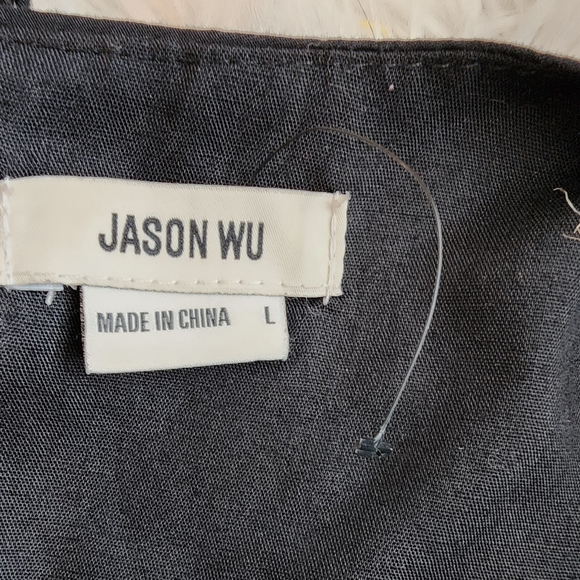 JASON WU LONG BLACK CAP SLEEVES EYELET CUT OUT BACK SMOCKED DRESS SIZE LARGE - Picture 5 of 13